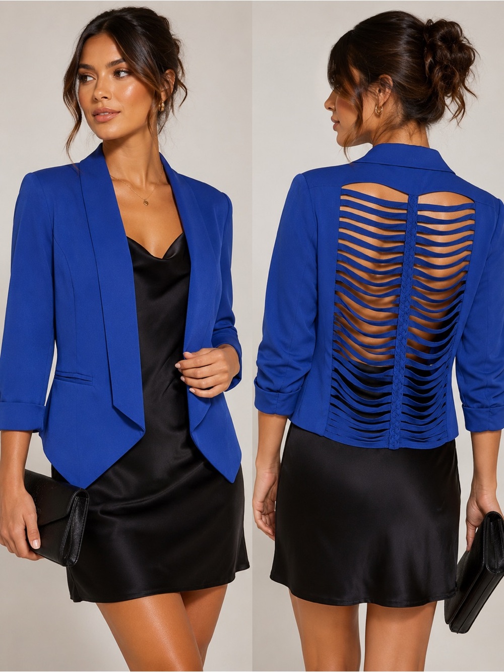 AKIRA Chicago Black Label Royal Blue Cutout Cage Back Blazer L